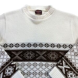 VTG KINGSPORT Mens Vintage Cream Brown Fair Isle Knit Sweater L Acrylic